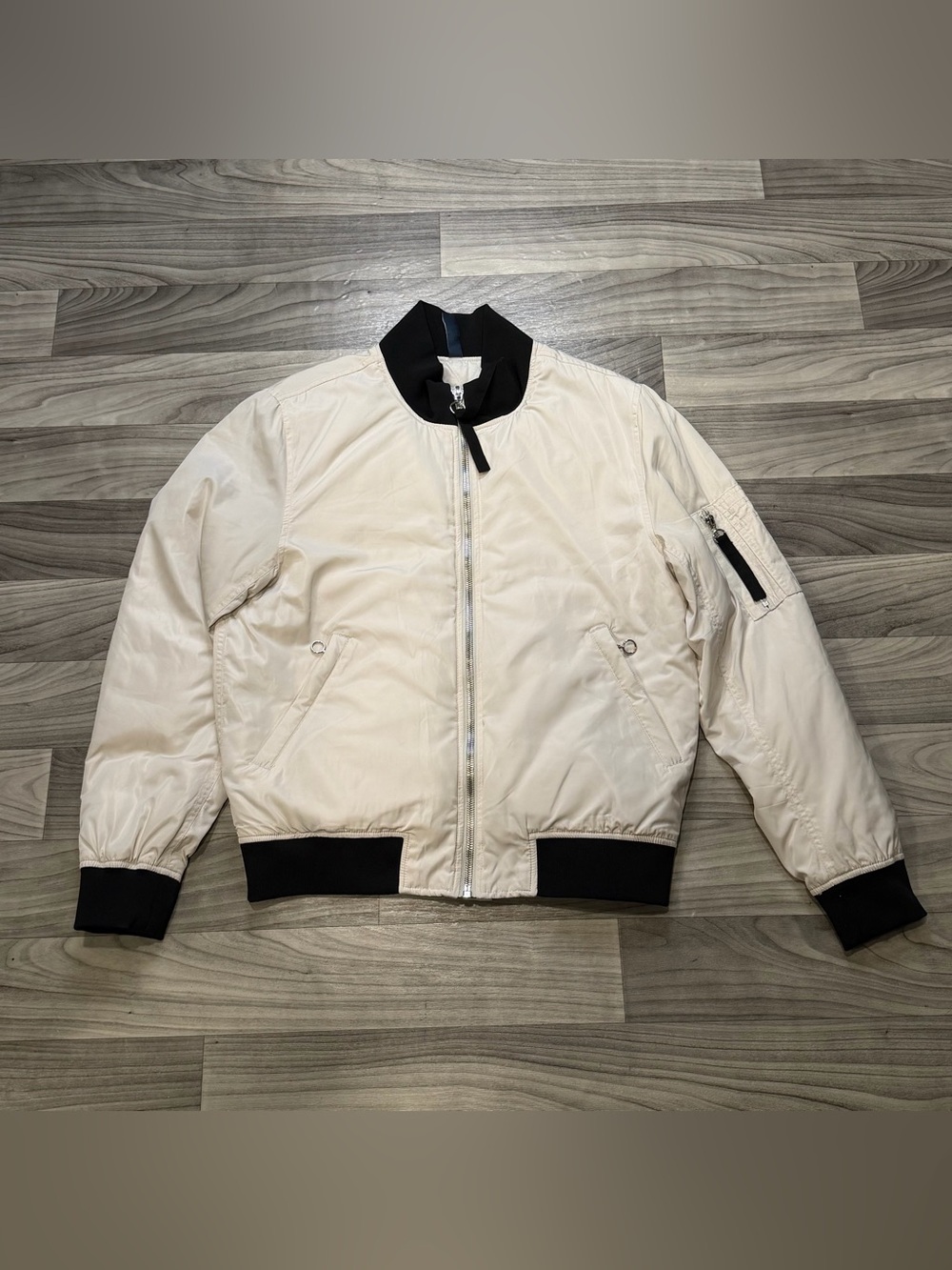 SIZE LARGE ZARA MENS CREAM ZIP UP BOMBER JACKET